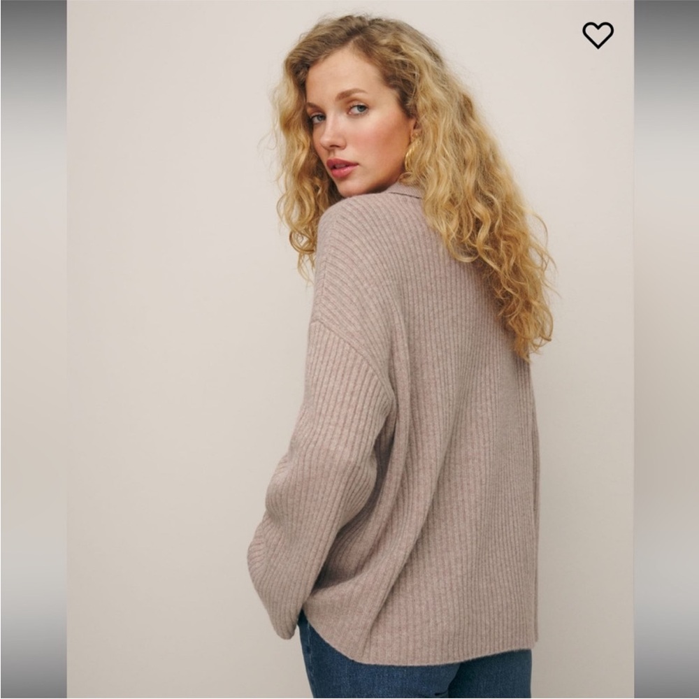 Reformation NEW Fantino Cashmere Collared Cardigan (Oatmeal) - Picture 2 of 14